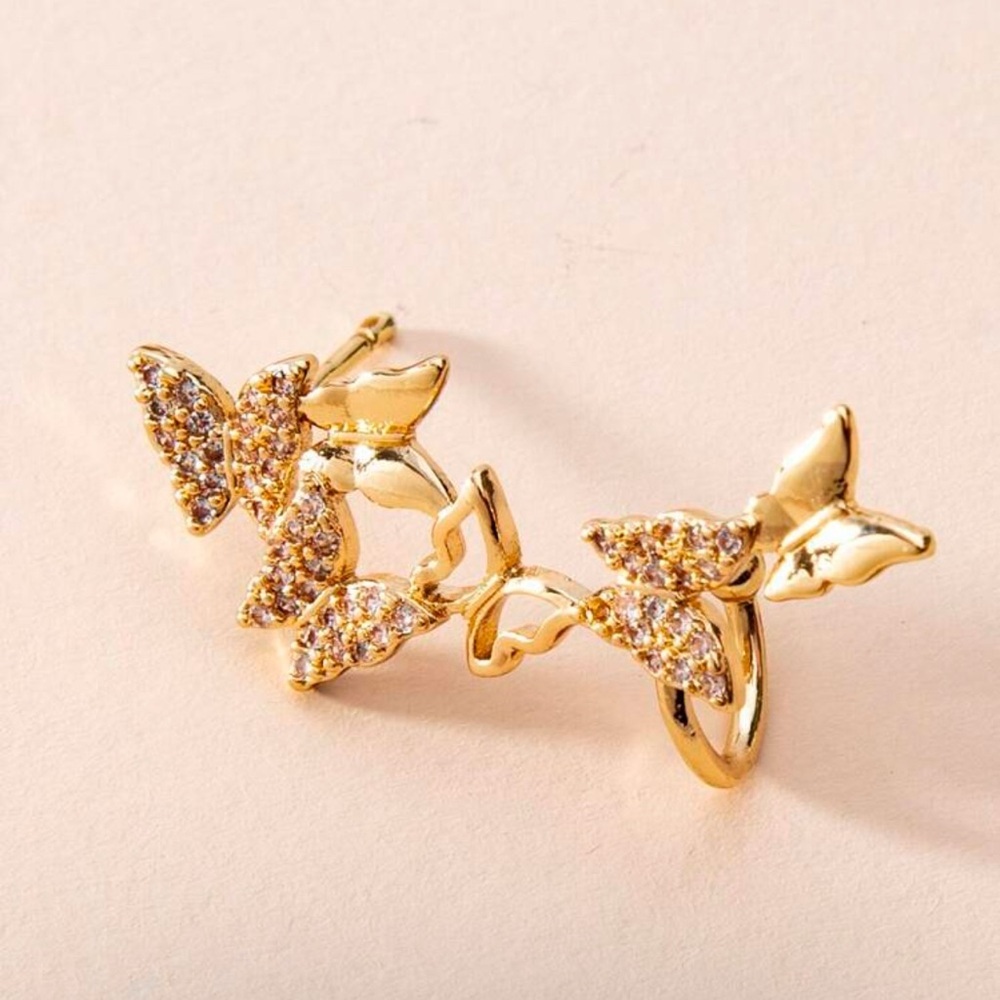 Gold 1pc Butterfly Rhinestone Earring - Picture 2 of 2